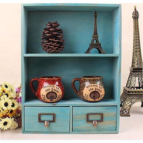 Russian Warehouse Vintage Wooden Cosmetic Storage Box Desk Organizer Drawer Office Home Decoration Desktop