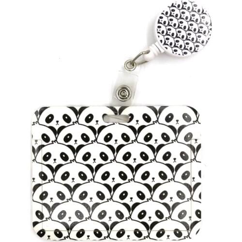Panda Cartoon Cute Credit Card Holder Lanyard Women Men Kid Student Retractable Badge Reel ID Name Bus Clips Card Badge Holder