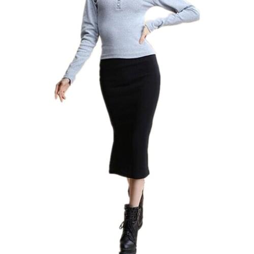 High Waist Pencil Midi Skirt Female Bodycon Long Skirt Cotton Maxi Skirt Autumn Winter Skirt for Women Midi New 2018 jupe longue