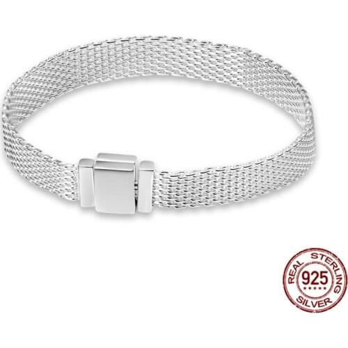 100% 925Sterling Silver Flat Bracelet For Suitable For Ladies' Original Pingzhukou Beads&Charms Women Fashion Jewelry Gift