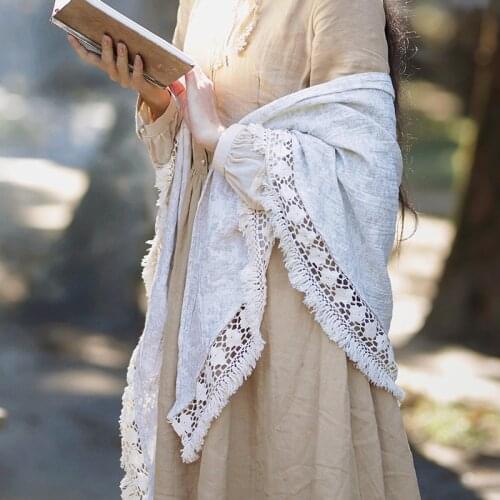 Forest Mori Girl Retro Medieval French Women Jacquard Cotton Lace Scarf Shawl Kawaii Lolita Original Triangle Scarf Tassel Cape