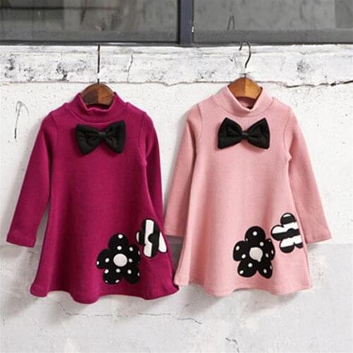 Turtleneck Toddler Girls Winter Dress 2 3 4 5 6 7 Years Kids Flower Clothes for Girl Thick Warm Casual Children Princess Dresses