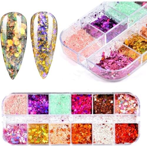 YWK 1Set Holographic Nail Glitter Set Powder Nail Art Pigment DIY Flake Nail Art Decorations Dust Gel Manicure Pigment