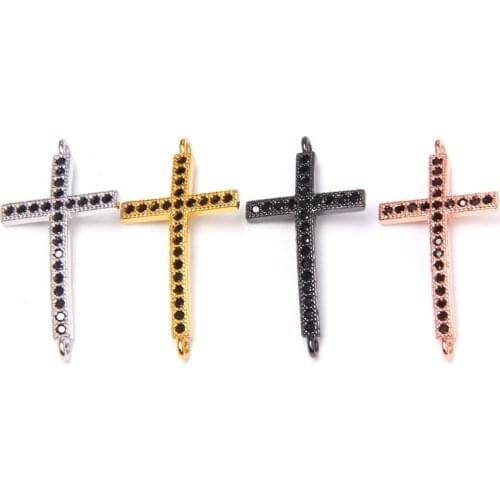 2/5pcs Micro Pave Zircon Luxury Cross connector Charm Pendants For Jewelry Making bracelet necklace earring Findings 1.6cm*3.1cm