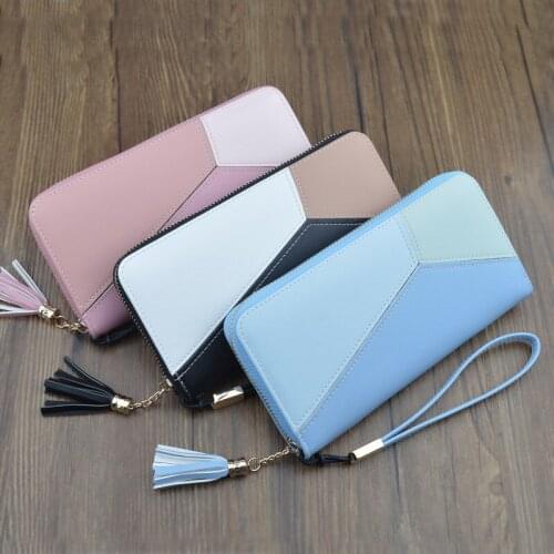 2020 Brand Designer Female Purse Large Capacity Zipper Wallets Tassel Stitching Women Wallet with Wristband