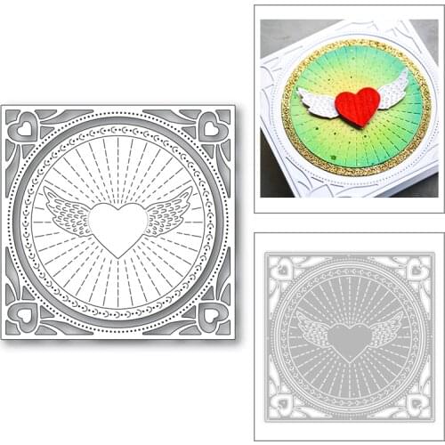 2020 New Square Frame Round Background Heart Shape and Wings Metal Cutting Dies For Making Greeting Card Scrapbooking No Stamps