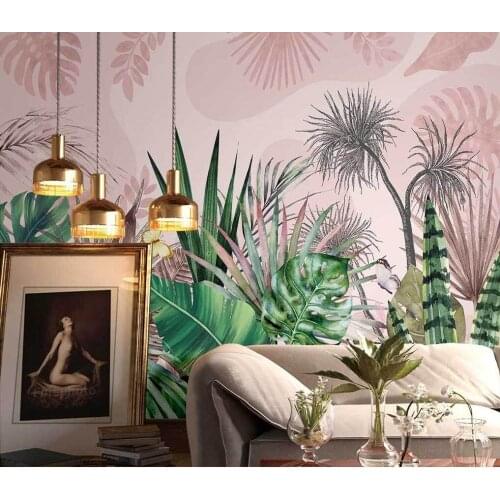Customized 3d wallpaper tapestry Nordic hand-painted tropical plants Southeast Asia rainforest indoor background 3d wallpaper