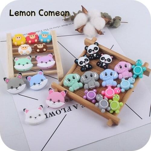 50Pcs Food Grade Elephant Panda Sheep Tortoise Cat Silicone Beads Teething Montessori Sensory Cartoon Jewelry Beads BPA Free