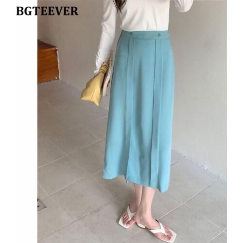 BGTEEVER Casual Button Solid Irregular Ladies Skirts 2021 Summer High Waist Loose Female Side Split Long Skirts