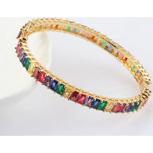 High Quality Copper Rainbow Zircon Bracelets & Bangles For Women Girls Luxury Brand Bangle Charm Boho Party Jewelry Gift