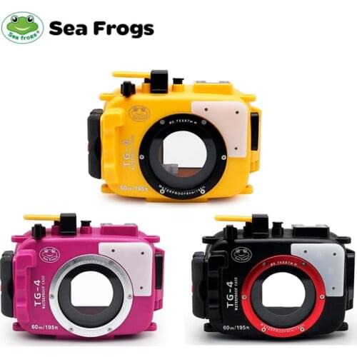 Seafrogs Underwater Diving Camera Housing 60M/195ft For Olympus TG4 TG-4 Camera Case Waterproof Case With Dual Fiber-Optic ports