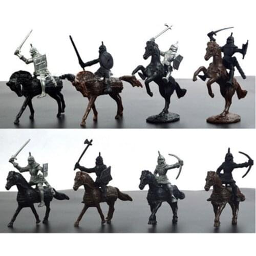28PCS Medieval Knights Warriors Horses Soldiers Figures Model Playset Kids Toy Medieval Culture Figurines Miniature