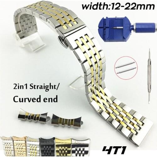 2in1 Curved Flat End Replacement Watch Band 12 14 16 17 18 19 20 21 22mm Stainless Steel Watch Strap Bracelet Watchband w Tools