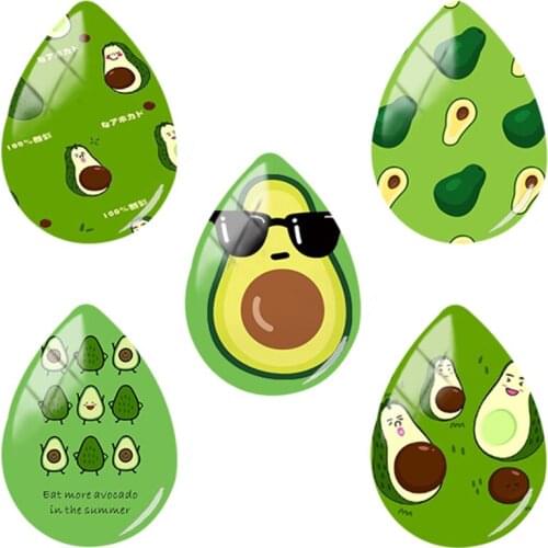 JWEIJIAO Cute Fruit Avocado Picture Tear Drop Shape Glass Dome DIY Keychain Necklace Pendant Jewelry Handmade Accessories HT447