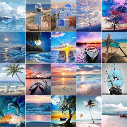 GATYZTORY Painting By Number Sailing Boat Seascape HandPainted Drawing On Canvas Gift DIY Pictures By Numbers Home Decor