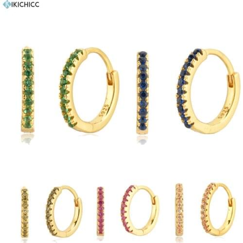 Kikichicc 925 Sterling Silver Zircon Huggies 9.5mm Luxury CZ Colorful Rock Punk Piercing Round Jewelry For Women High Quality