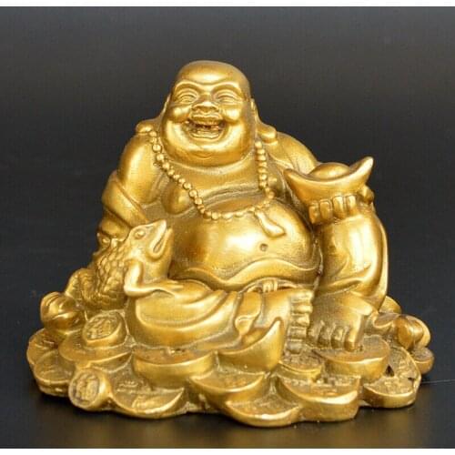 Chinese old collection handwork brass Smile Buddha Great belly Buddha statue