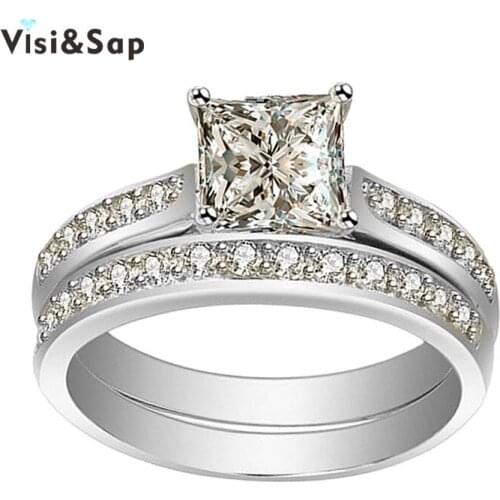 Eleple Couple Ring Set Wedding Rings for women White Gold Color Square AAA Cubic Zirconia Stone vintage jewelry VSR120