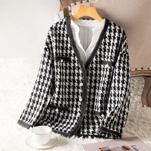 Houndstooth jacket ladies 2020 spring Dongdaemun small fragrance loose short woolen plaid top
