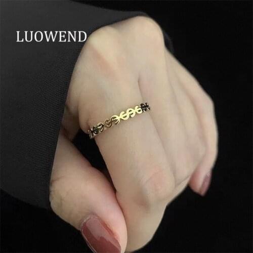 LUOWEND 18K Yellow Gold (AU750) Wedding Band Fashion Ins Style Gold Rings Women $ shape Trendy Party Ring for Young Lady