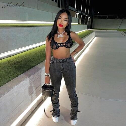 Macheda Autumn Fashion Grey Slim Jeans Women High Waist Streetwear Casual Skinny Pencil Cowboy Long Pants Lady 2021 New