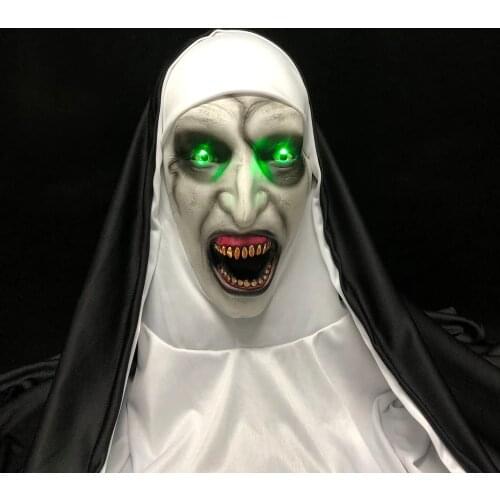 Nun Mask Cosplay Masks Led Valak Halloween Terror Costumes For Women Scary Latex Masques Costume Props Deluxe Mascarillas
