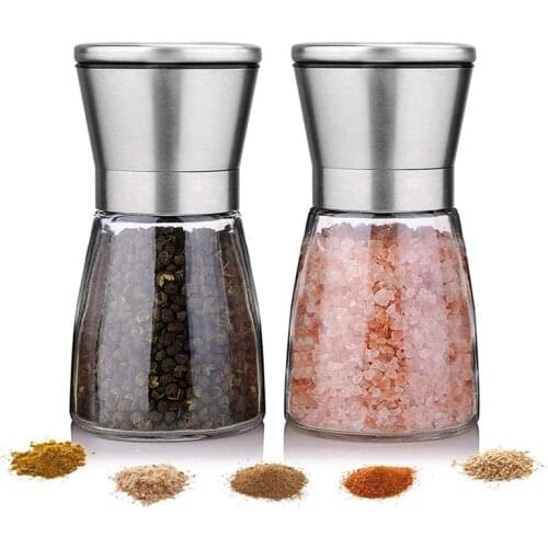 Stainless Steel Mill Glass Body Spice Manual Salt and Pepper Grinder Kitchen Accessories Cooking Tool Portable