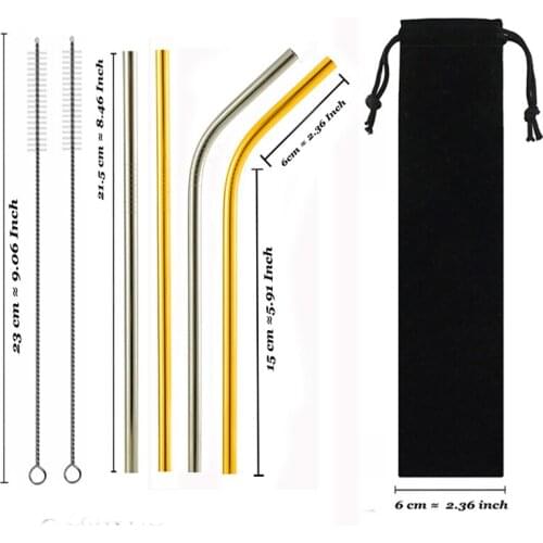 Reusable Metal Straws Sets High Quality 304 Stainless Steel Metal Straw with Cleaner Brush Bag For Mugs 20/30oz Drop Shipping