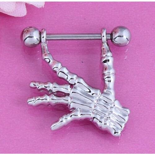 Fashion Nipple ring body piercing jewelry Skeleton Hand Nickel-free 316L surgical steel pair