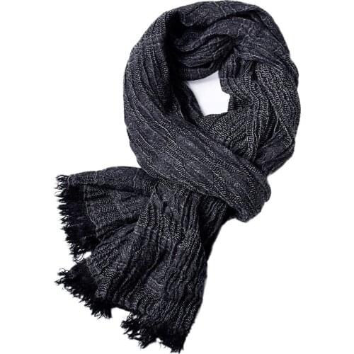 Male Brand Winter Scarf Men Warm Soft Tassel Bufanda Casual Cotton Linen Crinkle MenS Scarves Shawl Black Navy Man Scarfs