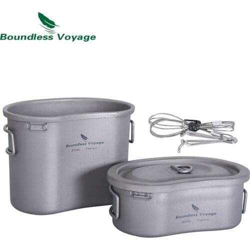 Boundless Voyage Camping Pot Set Titanium Canteen Mess Kit Ultralight Bowl Cookware Tableware Cooking Kit for Hiking 300ml+600ml