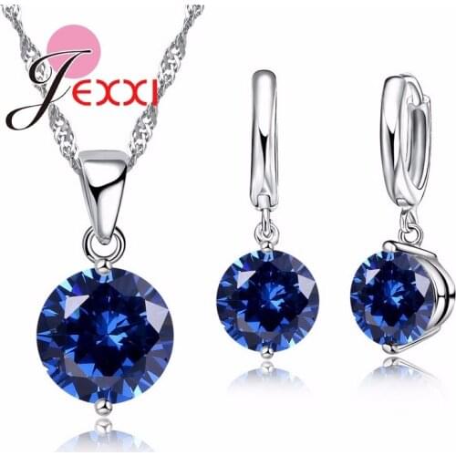 Trendy 925 Sterling Silver Colourful CZ Round Necklace Earrings Wedding Party Jewelry Sets For Women Bridal Accessory