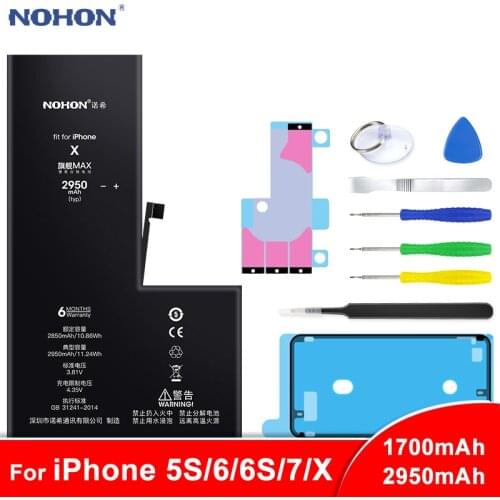 NOHON Battery For Apple iPhone 5S 6 6S 7 X Replacement Batteries Internal Phone Bateria For iPhone6 iPhone7 iPhoneX Max Capacity