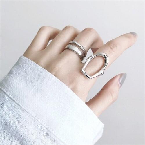 New Silver Irregular Simple Geometric Ring Fashion Alloy Metal Opening Adjustable Ring Charm Womens Birthday Party Jewelry