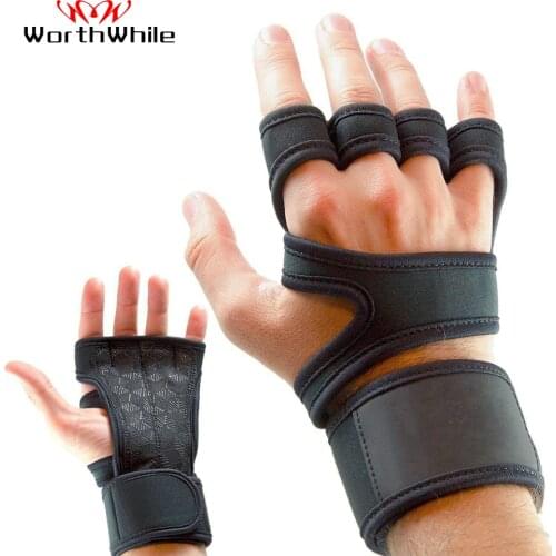 WorthWhie Gym Fitness Gloves Hand Palm Protector with Wrist Wrap Support Crossfit Workout Bodybuilding Power Weight Lifting