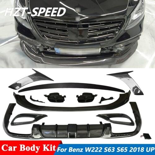 Carbon Fiber Front Bumper Lip Rear Diffuser Fender Air Vents Rear Spoiler For Benz W222 S63 S65 AMG Car Body Kit 2018 Up