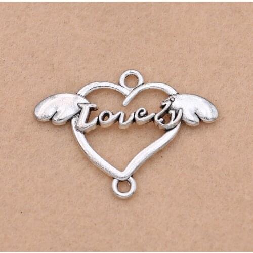 5pcs Tibetan Silver Plated Love Heart Wings Charm Connector for Jewelry Making Bracelet Handmade Jewelry Accessories DIY 39mm
