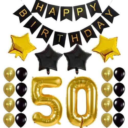 Practical 50Th Birthday Party Decor Kit Happy Birthday Balloon Banner Number "50" Balloons Mylar Foil and Ballons Party Supplies