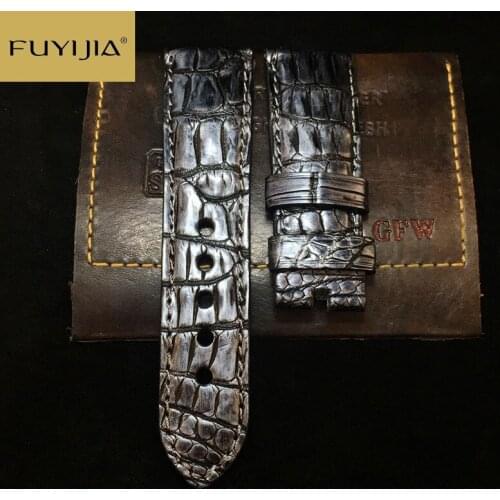 New FUYIJIA Retro Men Strap Alligator Leather Belt Handmade Crocodile Watch Band Custom Top Brand Watchbands 20MM 21MM 22MM 24MM