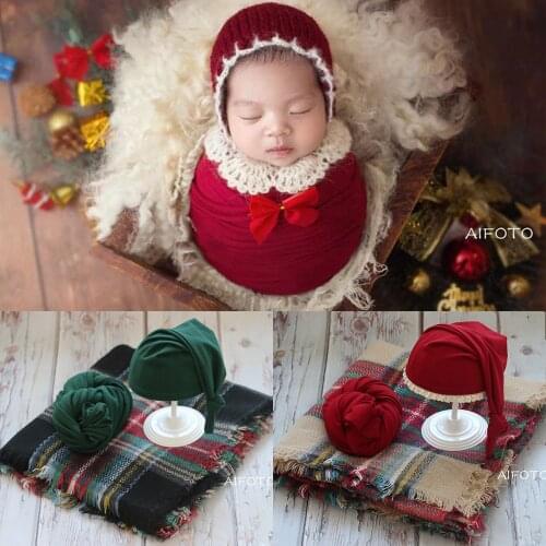 Christmas Hats Baby Photography Prop Newborn Photography Shooting Wraps Blanket Accessories Set Photo Props Studio Basket Filler