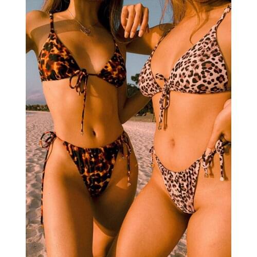 Sexy Triangle Push Up Brazilian Bikini Set Leopard Print Swimwear Women String Bikinis Ruched Bathing Suit Beach Wear Biquini