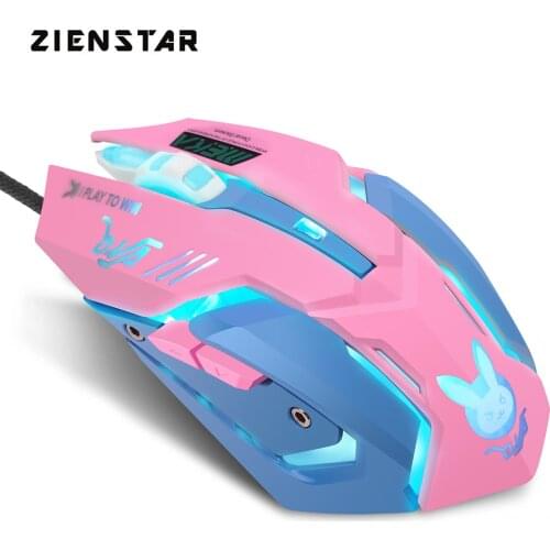 Zienstar Wired USB Pink Rabbit Gaming Mouse Mice with 7Color Backlit for Macbook Computer PC Laptop
