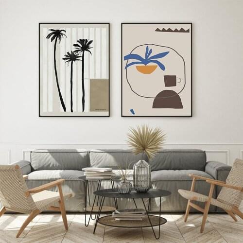 Vintage Minimalist Line Abstract Figure Canvas Painting Palm Tree Poster Print Wall Picture Living Room Interior Home Decoration