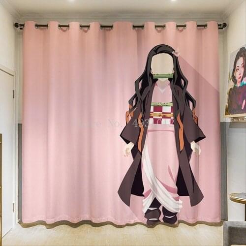 Demon Slayer Print Anime Blackout Curtains for Window Treatment Drapes Living Room Bedroom Blinds Kids Room Home Decor