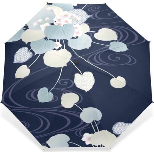 National Style Early Spring Flowers Pattern Women Rain Sun Umbrella 3 Folding 8 Rib Sunshade Wind Resistant Frame Lady Umbrellas