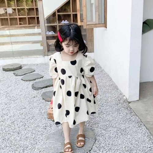 1-7 Years Girls Dot Dress Summer Baby Kids Girl Korean Puff Sleeve Princess Dresses Toddler Sweet Clothes 2020 Children Clothing