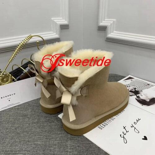 Natural Wool Brand Snow Boots Warmest Genuine Leather Fashion Thick Heel Boot Winter Round Toe Suede Snow Boots