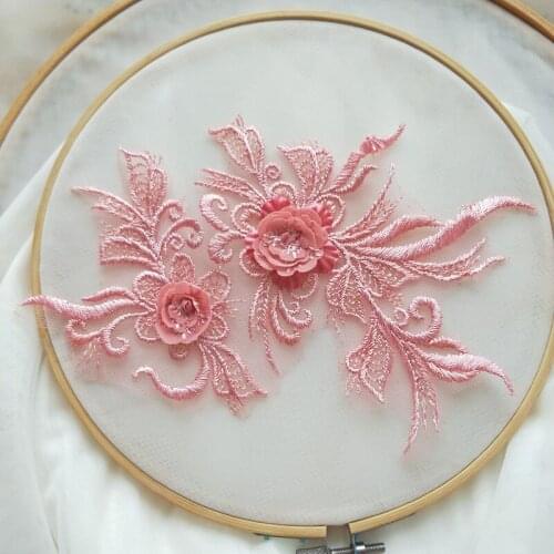 10colors Red Blue 3D Flower Embroidered Lace Wedding Patch Wedding Dress Lace Applique DIY Handmade Voiel Decor Flower 1PIECE
