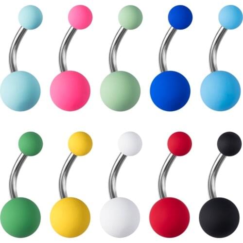 10-50pcs Colorful Belly Piercing Navel Ring Matte Ball Bar Stainless Steel Belly Button Rings Stud Women Sexy Body Jewelry 14G