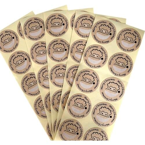 1000PCS/lot Cute Merry Christmas Round Adhesive Kraft Seal Sticker for Baking Funny DIY Gift Christmas Stickers Wholesale